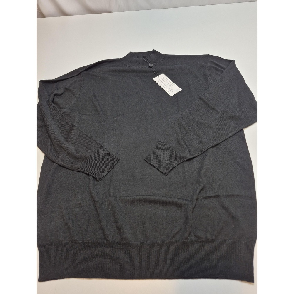 ENZONE Sweater Mens 3XL Black Silk Cashmere Mock Neck Lightweight Knit Pullover